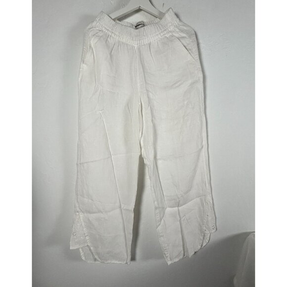 Rachel Zoe Womens White Linen Wide-Leg Pants Small Elastic Waist Pull-On Casual - Picture 1 of 9
